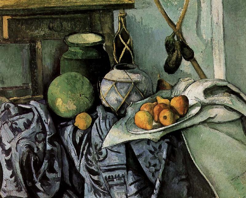 bottles and fruit still life, Paul Cezanne